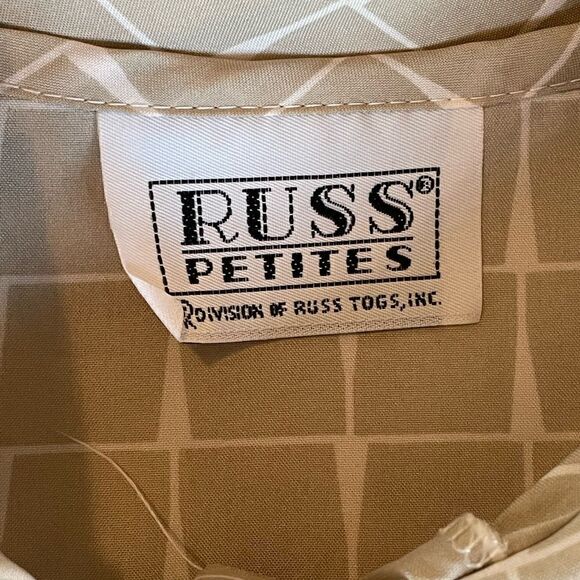 Vintage Russ Petites Womens Tan and White Button Down Long Sleeve Blouse Size M - Picture 5 of 7